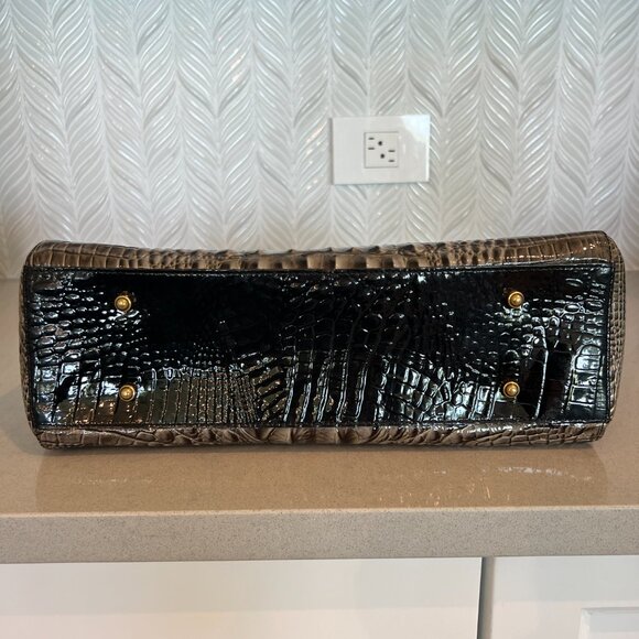 BRAHMIN Medium Asher Croco Black Gray Embossed Melbourne Leather Tote Shoulder - Picture 3 of 8